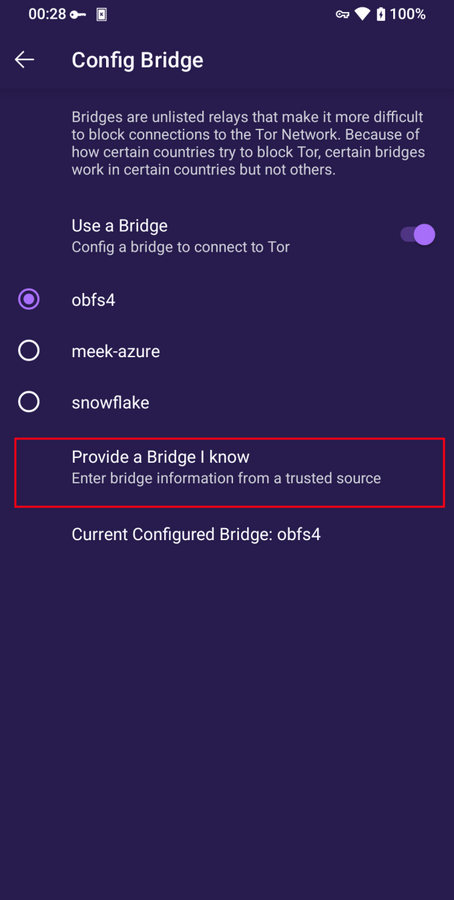 Παρέχετε μια γέφυρα στο Tor Browser για Android