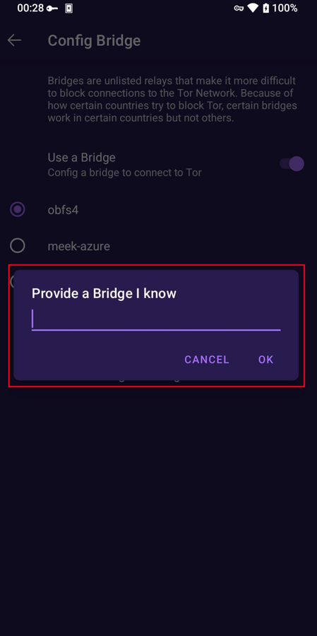 Fornecer endereços de ponte no Tor Browser para Android