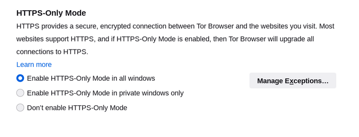 Modo apenas HTTPS no Tor Browser